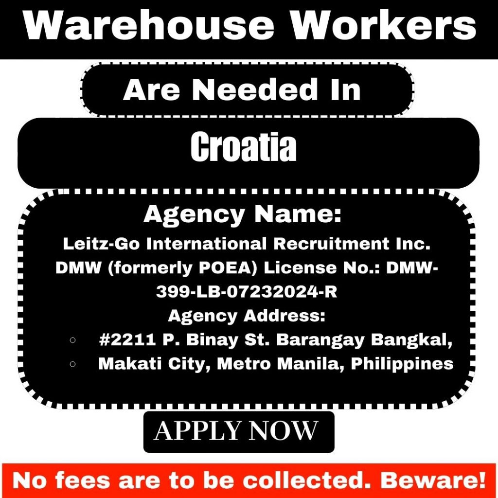 Urgent Hiring Warehouse Worker in Croatia