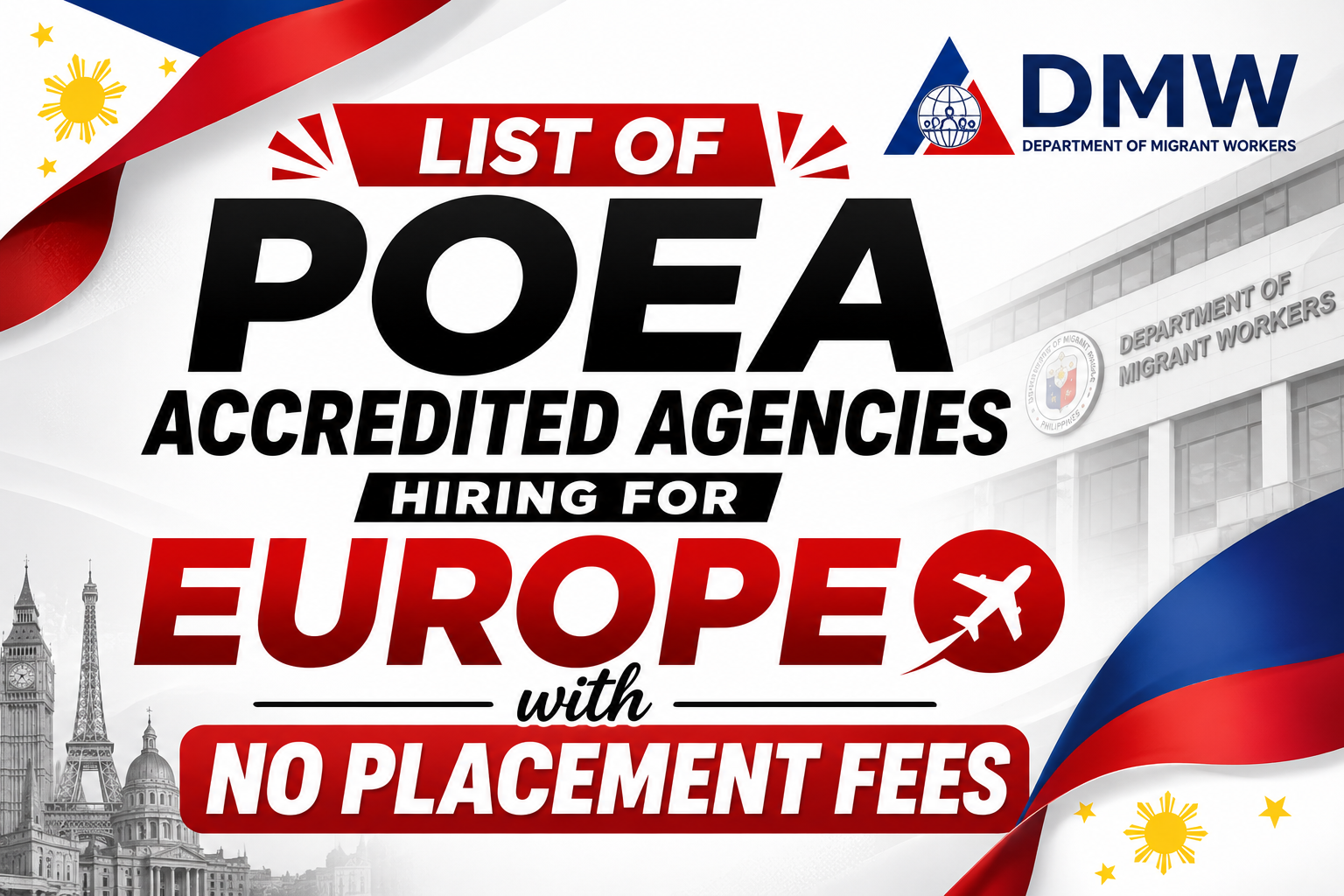List of POEA Accredited Agencies Hiring for Europe with NO Placement Fees