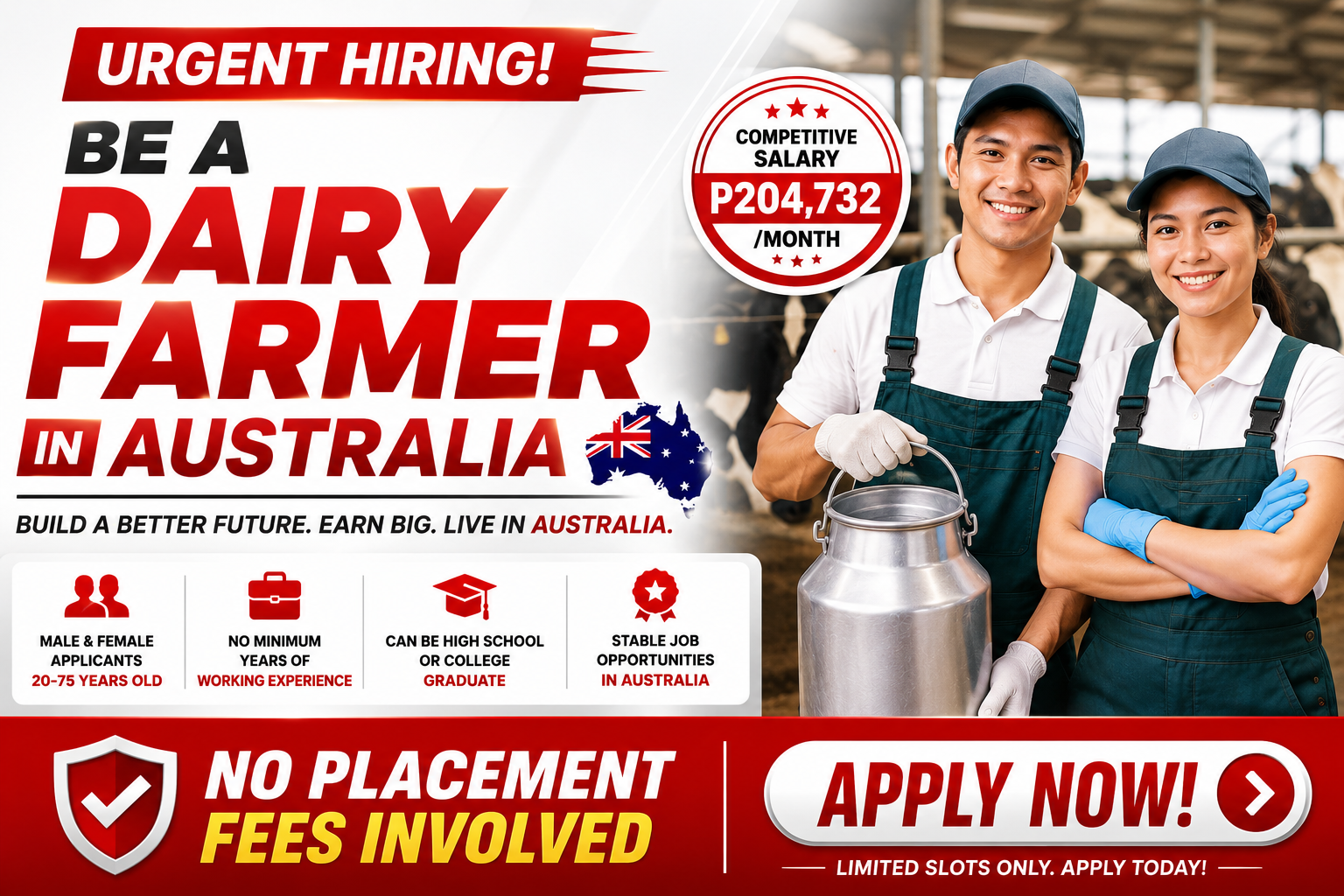 Urgent Hiring Dairy Farmer in Australia