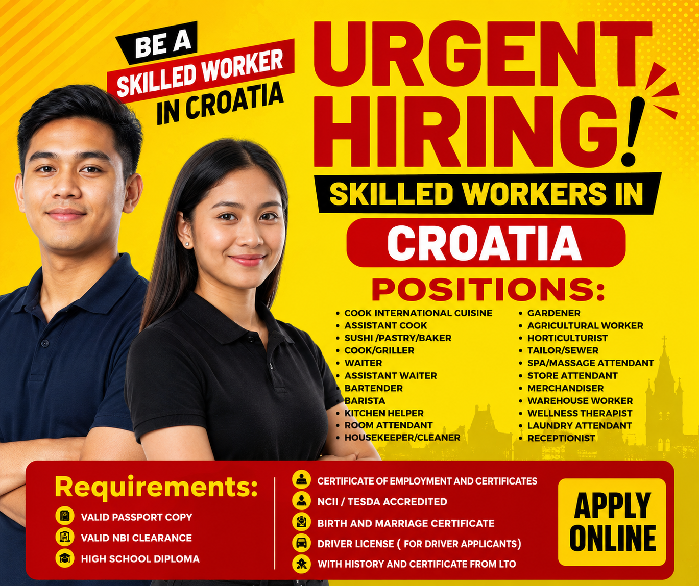 Urgent Hiring Filipino Skilled Workers Bound To Europe