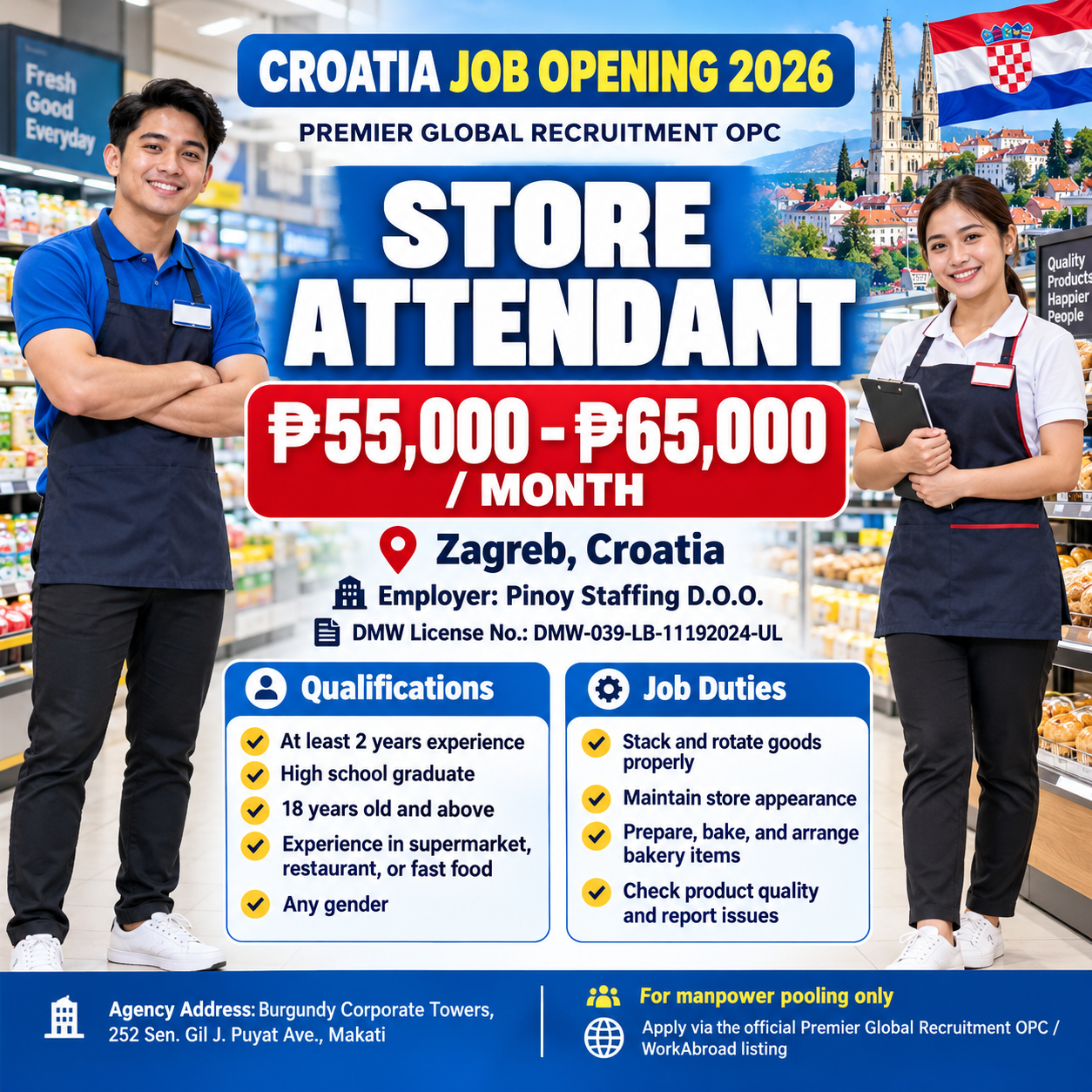 Store Attendant Jobs in Croatia for Filipinos 2026 – Salary Up to ₱65,000 Per Month